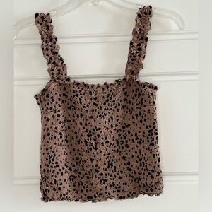 Abercrombie & Fitch Square Neck Smocked Lettuce Trim Leopard Tank Top Size M